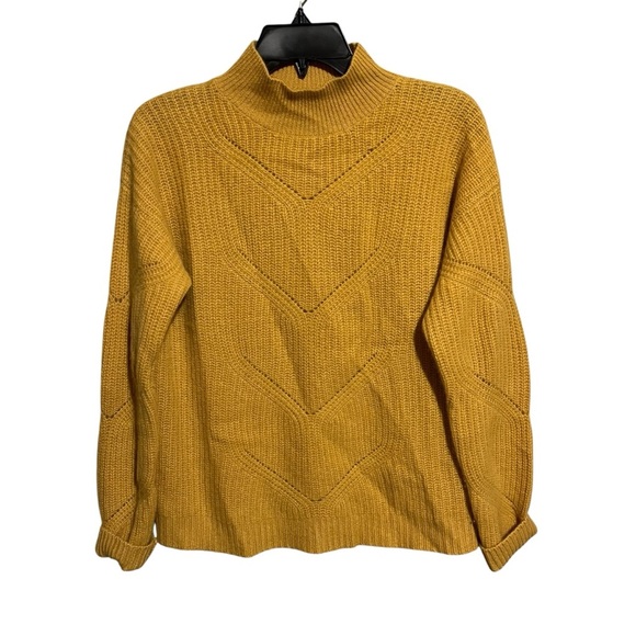 Bloomingdale's Cashmere Mustard Yellow Solid Pullover Mock neck Sweater Small - Picture 1 of 7